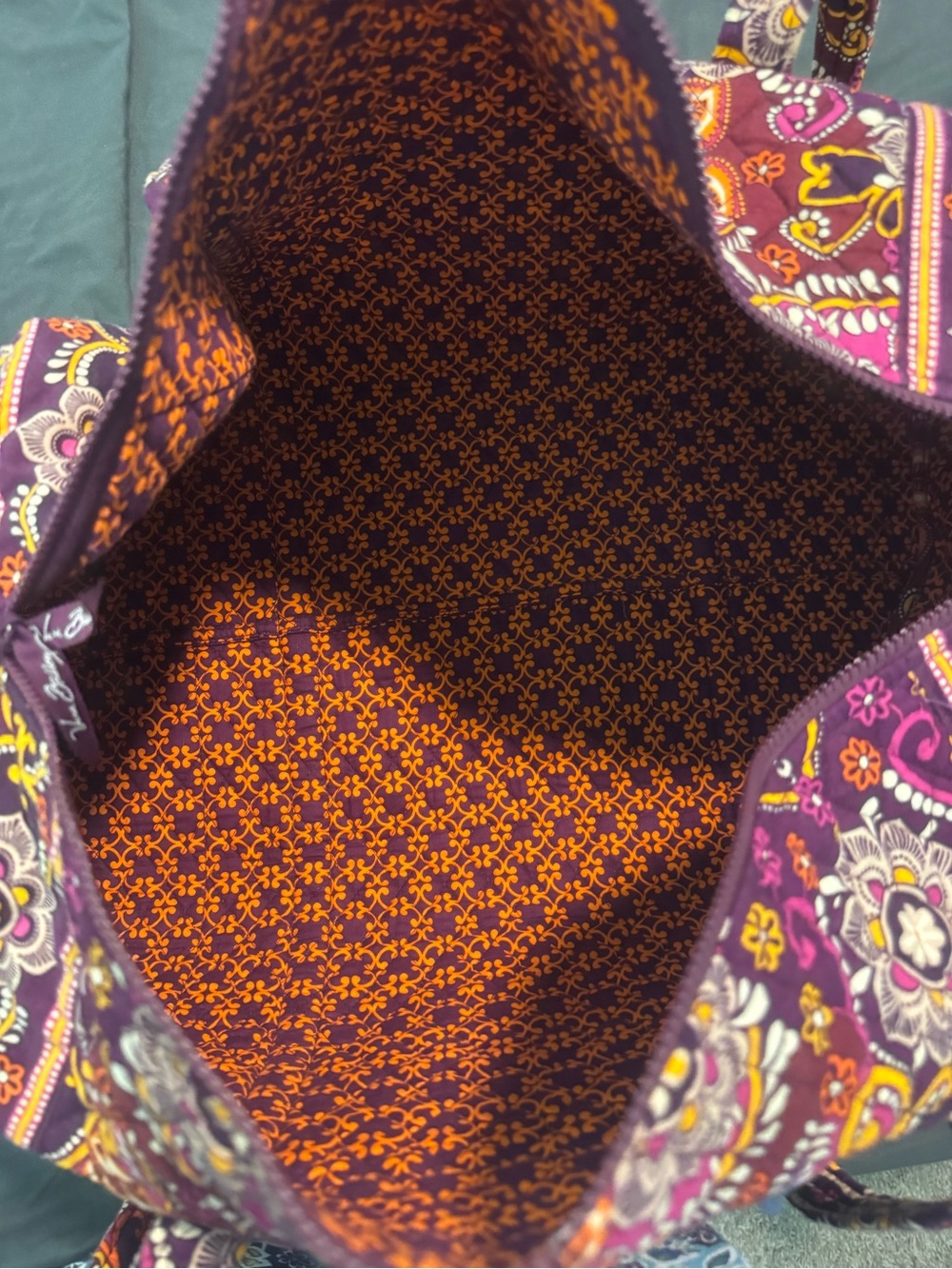 Vera Bradley large Quilted Floral Duffel in Purple, Orange & Yellow - Picture 7 of 7